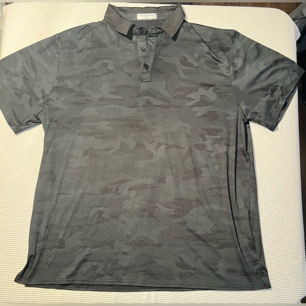 Men’s Deminpro Green Camo Lightweight Short Sleeve Polo Shirt Size XXL